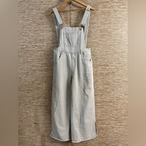 Dazy Overalls Bib Wide Straight Leg Split Hem Khaki Beige Tan Denim Size Medium